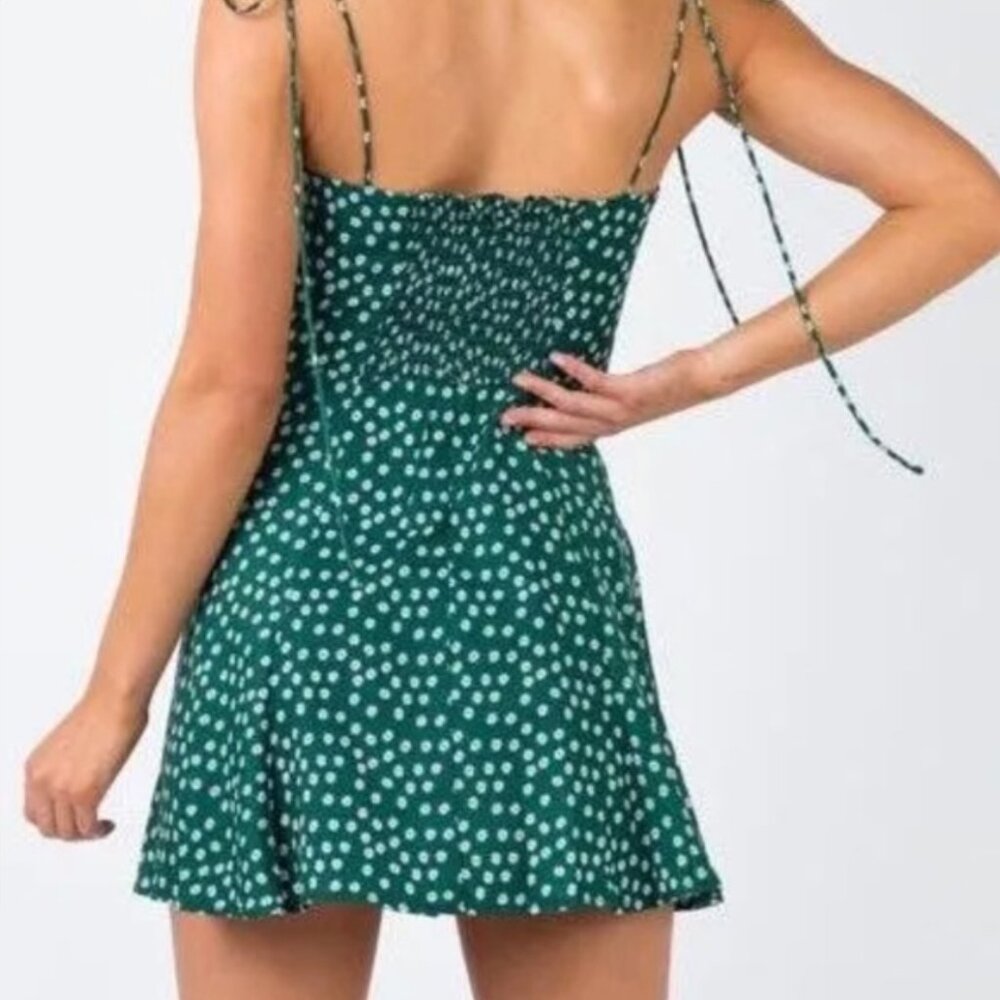 Princess Polly Green Floral Tie Strap Mini Dress Size US 4